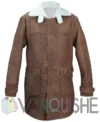 The Dark Knight Rises Tom Hardy Bane Shearling Leather Trench Coat Jacket fronttt
