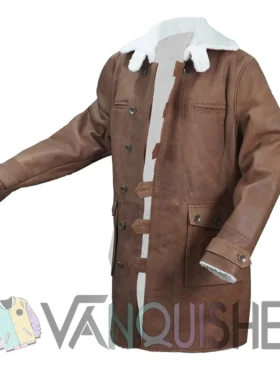 The Dark Knight Rises Tom Hardy Bane Shearling Leather Trench Coat Jacket left