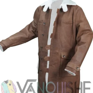 The Dark Knight Rises Tom Hardy Bane Shearling Leather Trench Coat Jacket left