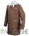 The Dark Knight Rises Tom Hardy Bane Shearling Leather Trench Coat Jacket leftt