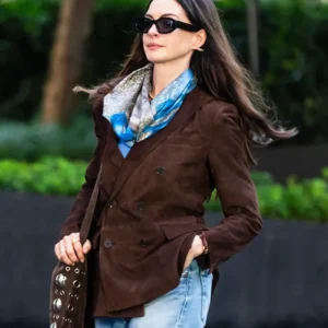 The Devil Wears Prada 2 Anne Hathaway Brown Suede Leather Blazer
