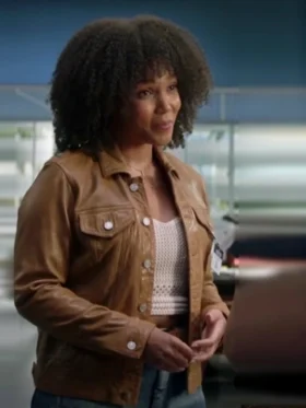 The Rookie S07 Rachel Hall Brown Leather Jacket Back