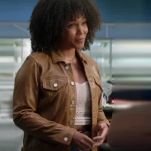 The Rookie S07 Rachel Hall Brown Leather Jacket Back