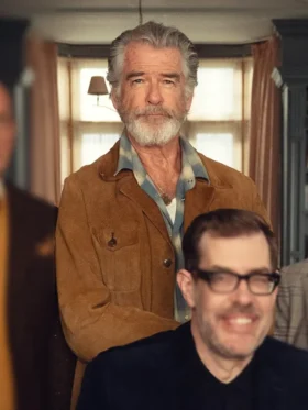 The Thursday Murder Club Pierce Brosnan Suede Leather Jacket