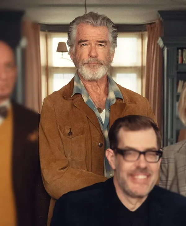 The Thursday Murder Club Pierce Brosnan Suede Leather Jacket