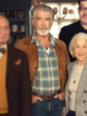 The Thursday Murder Club Pierce Brosnan Brown Suede Leather Jacket