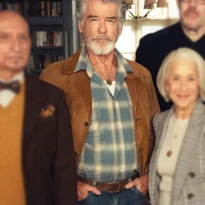 The Thursday Murder Club Pierce Brosnan Brown Suede Leather Jacket