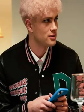 Too Much S01 Leo Reich Black Varsity Jacket Back