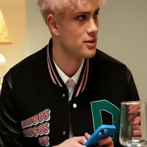Too Much S01 Leo Reich Black Varsity Jacket Back