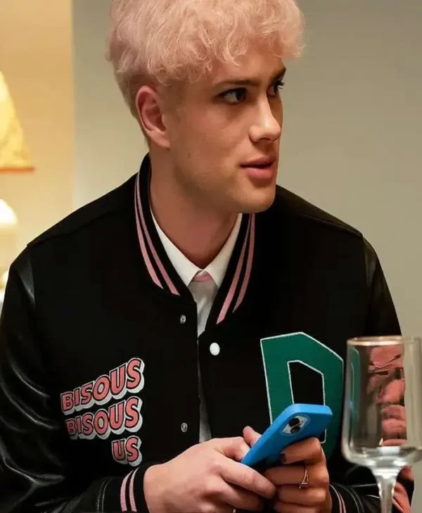 Too Much S01 Leo Reich Black Varsity Jacket Back