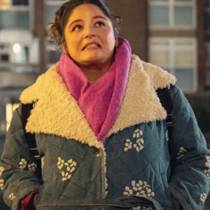 Too Much S01 Megan Stalter Blue Quilted Coat Side