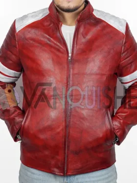 Tyler Durden Fight Club Costume Red Leather Jacket front close