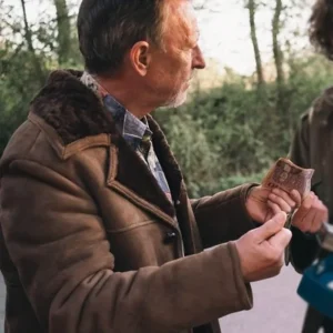 Video Nasty S01 Rory Mullen Brown Leather Coat Back