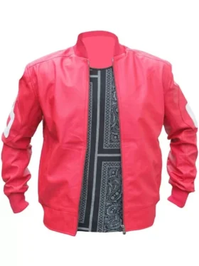 8 Ball Pink Leather Zip-up Bomber Jacket For Sale