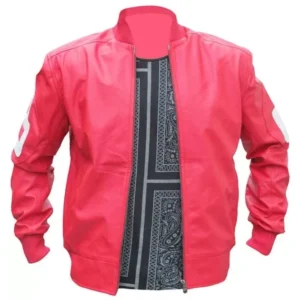 8 Ball Pink Leather Zip-up Bomber Jacket For Sale