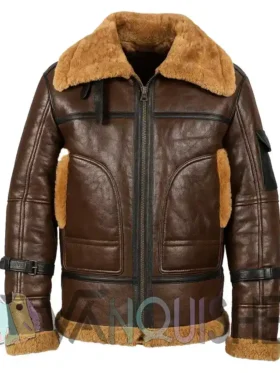 Alaric Brown Shearling Leather Aviator Jacket front