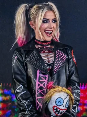 Alexa Bliss Friends 4 Ever Black Leather Jacket Side