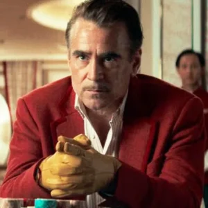 Ballad of a Small Player Colin Farrell Red Blazer Side