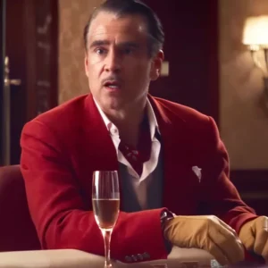 Ballad of a Small Player Colin Farrell Red Blazer