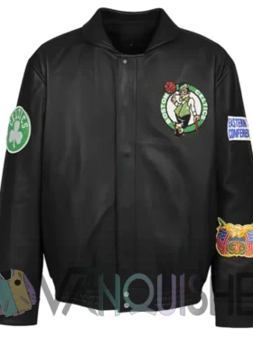 Boston Celtics Black Leather Jacket front
