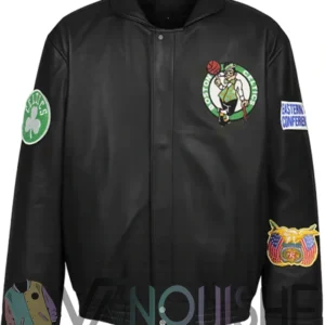 Boston Celtics Black Leather Jacket front