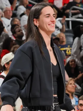 Caitlin Clark Indiana Fever Black Cropped Bomber Jacket