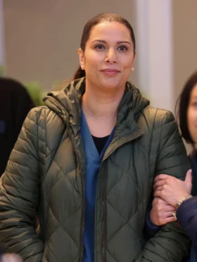Chicago Med S10 Lorena Diaz Green Quilted Jacket Side
