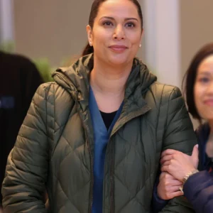 Chicago Med S10 Lorena Diaz Green Quilted Jacket Side