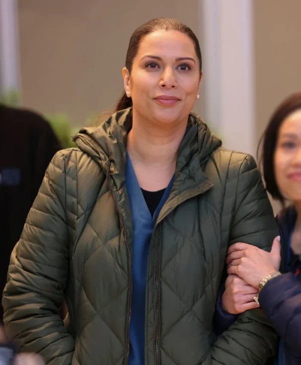 Chicago Med S10 Lorena Diaz Green Quilted Jacket Side