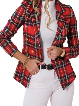 Christmas Plaid Blazer For Women Front