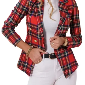 Christmas Plaid Blazer For Women Front