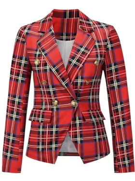 Christmas Plaid Blazer For Women Back