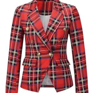 Christmas Plaid Blazer For Women Back