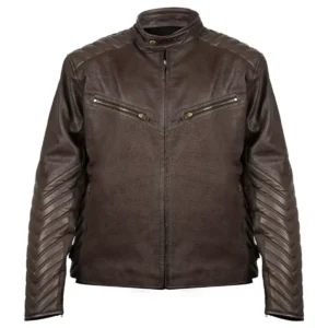 Drexler Quilted Brown Leather Biker Jacket