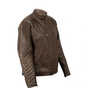 Drexler Quilted Brown Leather Biker Jacket Side Look