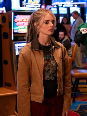 Eenie Meanie Samara Weaving Brown Jacket Side