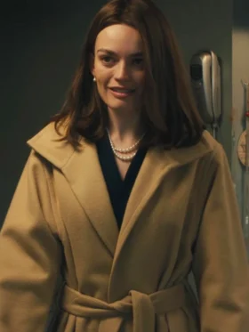 Ella McCay Emma Mackey Brown Wool Coat Side