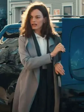 Ella McCay Emma Mackey Grey Trench Coat Front