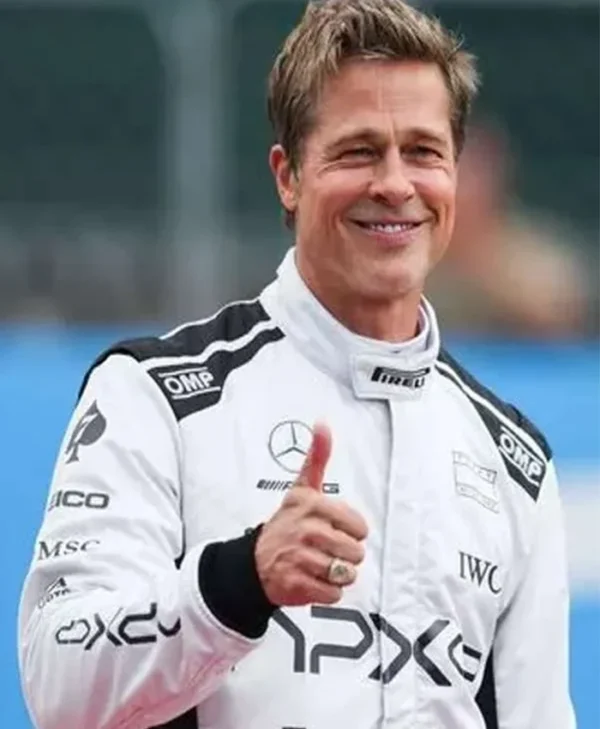 F1 Brad Pitt Racer White Leather Jacket