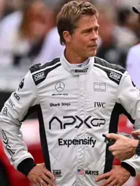 F1 Brad Pitt Racer White Leather Jacket For Sale