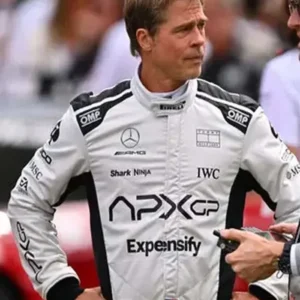 F1 Brad Pitt Racer White Leather Jacket For Sale