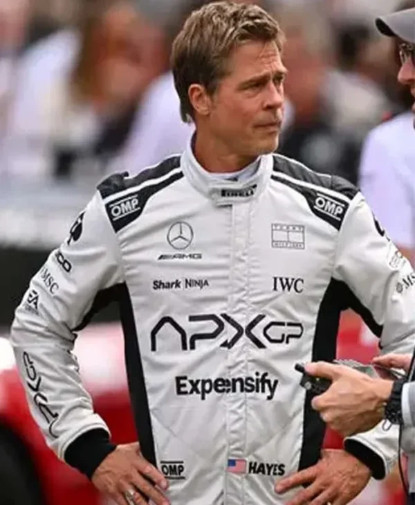 F1 Brad Pitt Racer White Leather Jacket For Sale