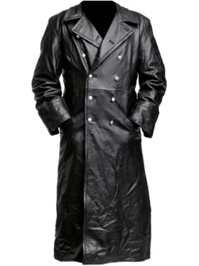 German Military Leather Trench Coat Front