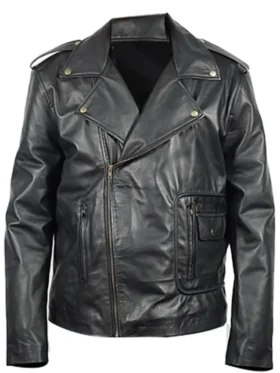 Grease John Travolta T Birds Black Leather Jacket Side