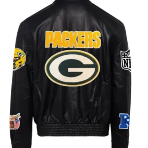 Green Bay Packers Leather Bomber Jacket style 02 Back