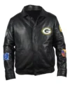 Green Bay Packers Leather Jacket black closeup