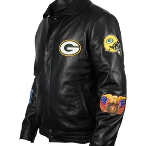 Green Bay Packers Leather Jacket black left