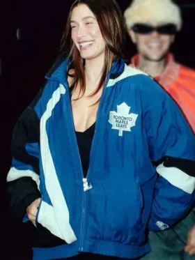 Hailey Bieber Toronto Maple Leafs Blue Jacket For Sale