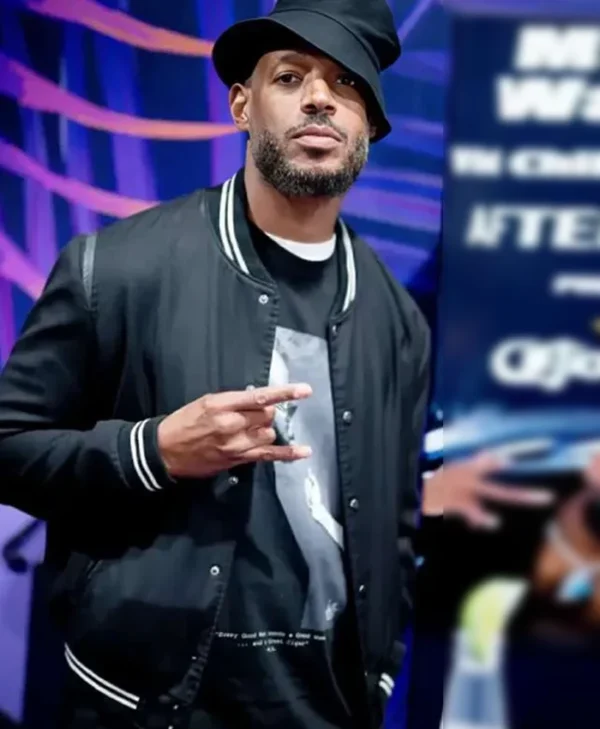 Him 2025 Marlon Wayans Black Varsity Jacket Front