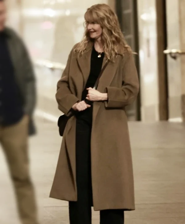 Is This Thing On Laura Dern Brown Coat Front